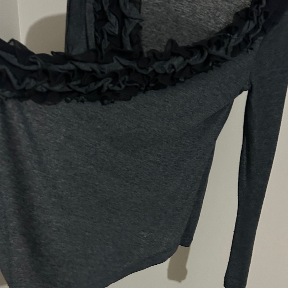 Dark Gray Ruffle-Trim Open Front Cardigan - Picture 10 of 10